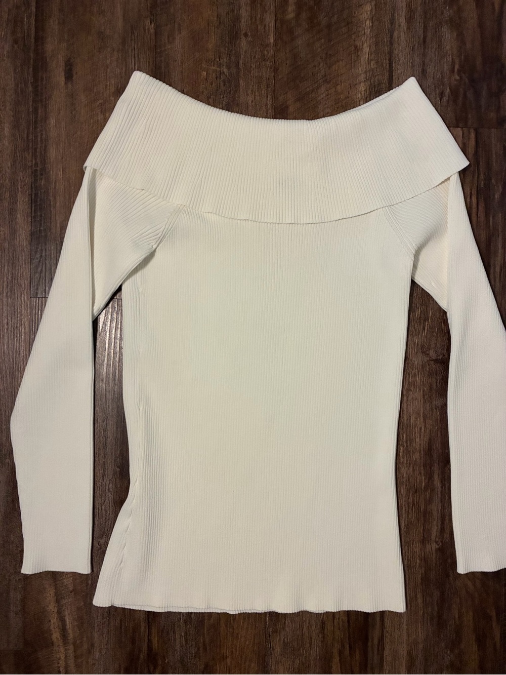 Michael Kors Preppy Cream Office Off-the-Shoulder Ribbed Knit Coastal Sweater